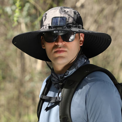 🔥Wide Brim Solar Fan Outdoor Fishing Hat-Solar & USB Charging