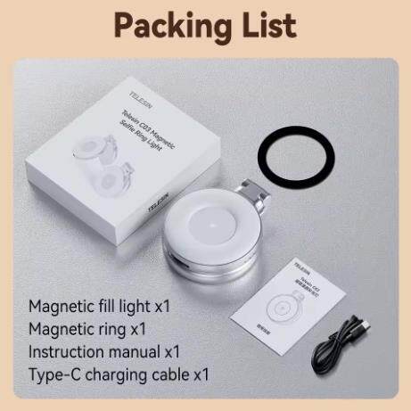 💡TELESIN Multifunctional Smartphone Magnetic Fill Light Mini Selfie Light with 3 Adjustable Brightness Modes