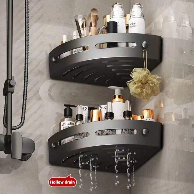 ✨3-Pack Black Triangle Shower Shelf, No-Drill Wall-Mounted Shower Storage Rack, Bathroom Accessories Towel Hook Toiletries